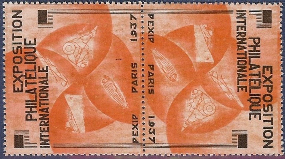 Philatelie France Vignette : Paris 1937 PEXIP (Exposition Philatelique Internationale) Cinderella Stamps tête-bêche pair 